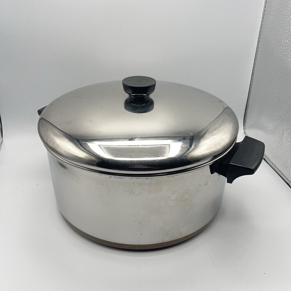Vtg REVERE WARE 6 Qt 891 STOCK POT w/ LID Stainless w/ Copper Bottom CLINTON ILL